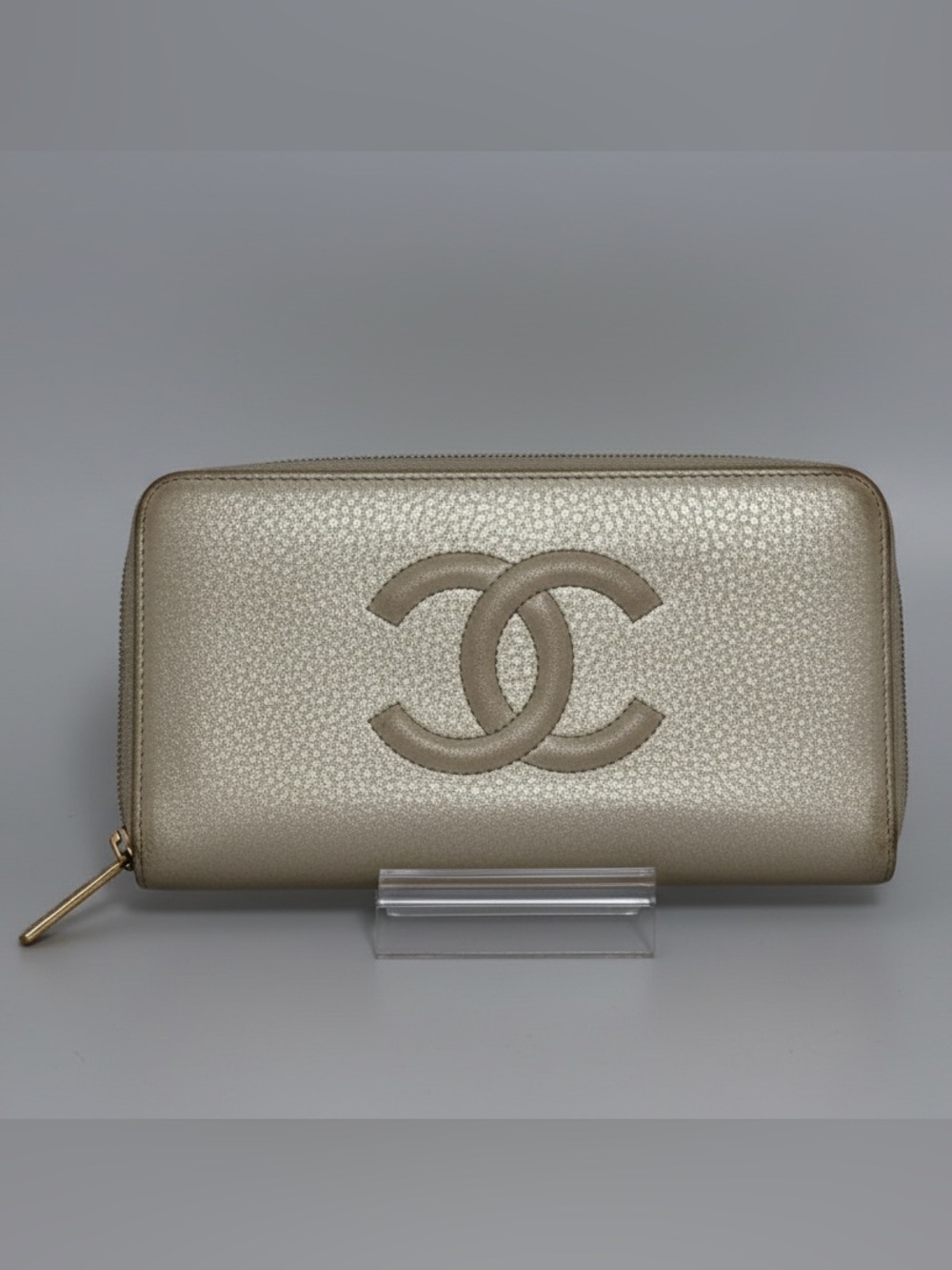 CHANEL Metallic Gold CC Zip Wallet